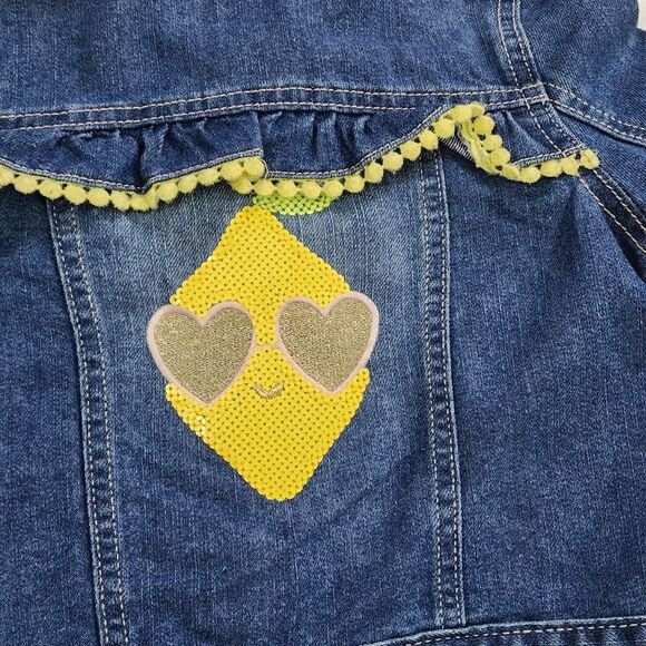 Girls Blue Denim Jean Yellow Trim & Sequined Lemon Jacket Size 5t NEW with Tags - Picture 8 of 8